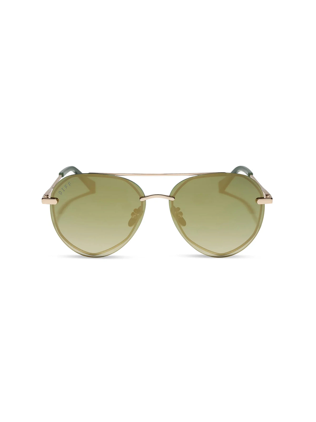 DIFF Eyewear Lenox XS Sunglasses - Gold Aloe Green Gradient Light Gold Flash Polarized