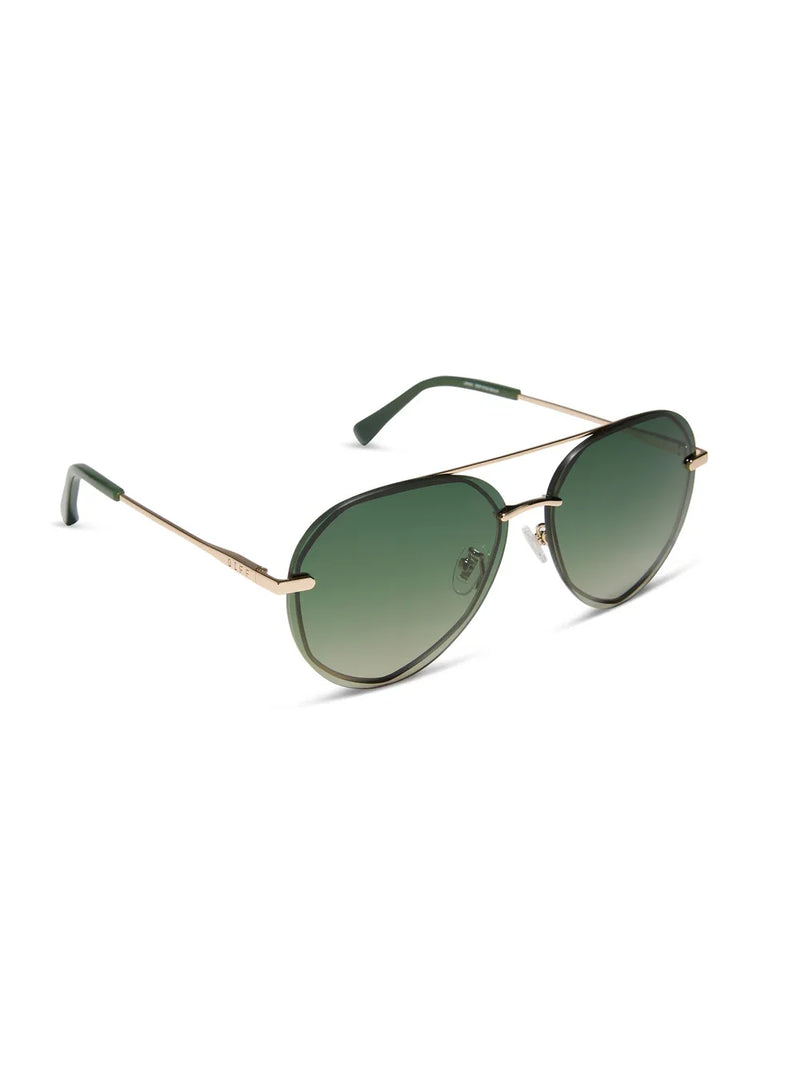 DIFF Eyewear Lenox XS Sunglasses - Gold Aloe Green Gradient Light Gold Flash Polarized