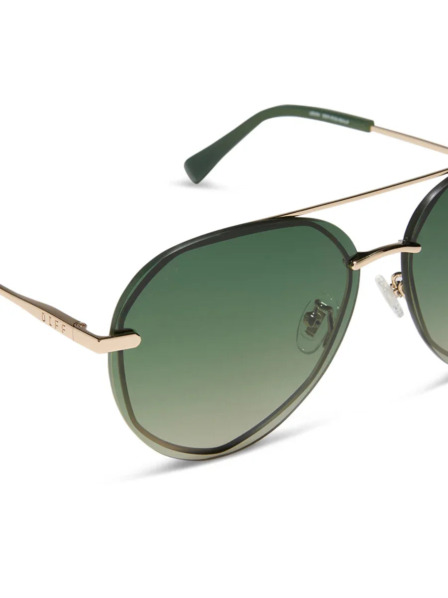 DIFF Eyewear Lenox XS Sunglasses - Gold Aloe Green Gradient Light Gold Flash Polarized