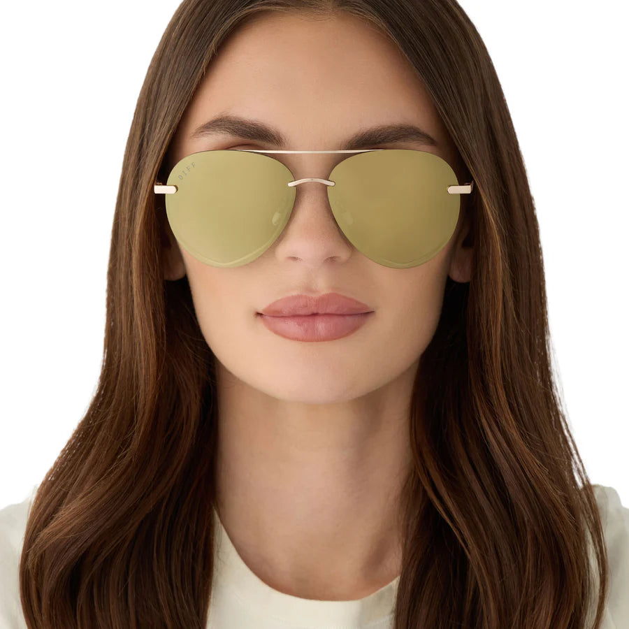 DIFF Eyewear Lenox XS Sunglasses - Gold Aloe Green Gradient Light Gold Flash Polarized