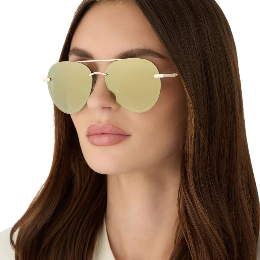DIFF Eyewear Lenox XS Sunglasses - Gold Aloe Green Gradient Light Gold Flash Polarized