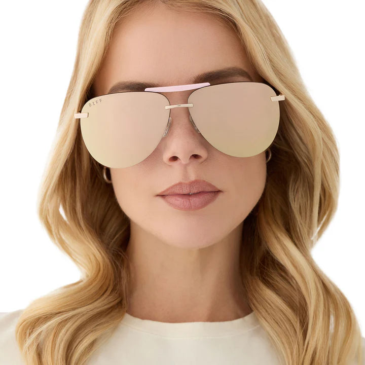 DIFF Eyewear Tahoe Sunglasses in Gold Powder Pink Taupe Mirror