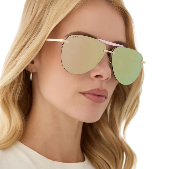 DIFF Eyewear Tahoe Sunglasses in Gold Powder Pink Taupe Mirror