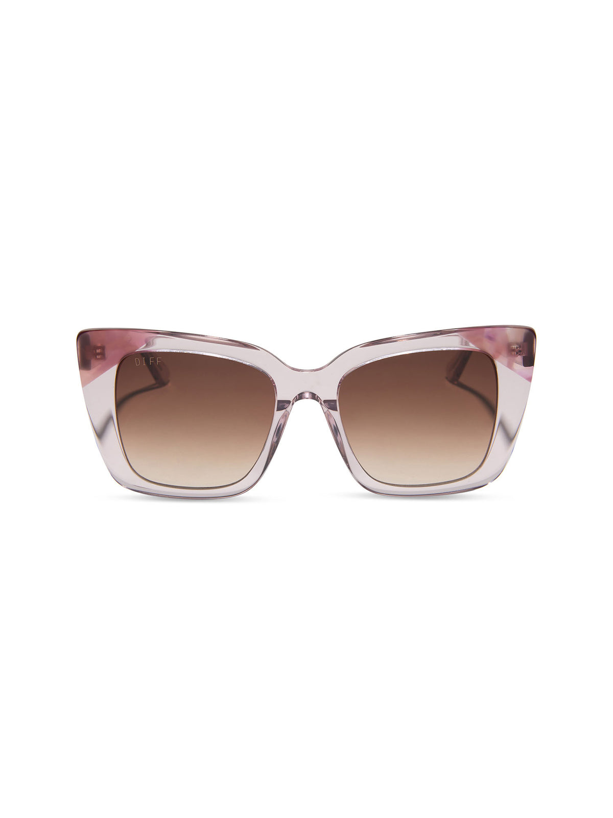 DIFF Eyewear Lizzy Sunglasses in Light Pink Crystal Fleur Tips Brown Gradient