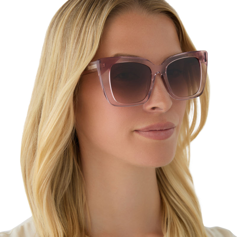 DIFF Eyewear Lizzy Sunglasses in Light Pink Crystal Fleur Tips Brown Gradient