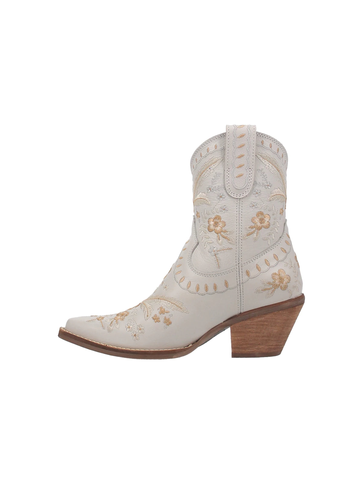 dingo 1969 primrose leather booties with embroidered flowers in white