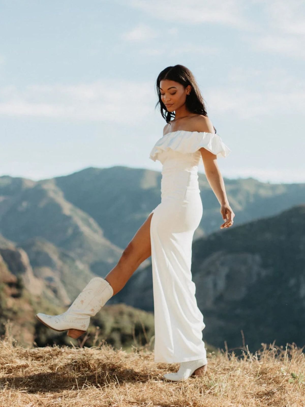 Dingo1969 Full Bloom Leather Boot white