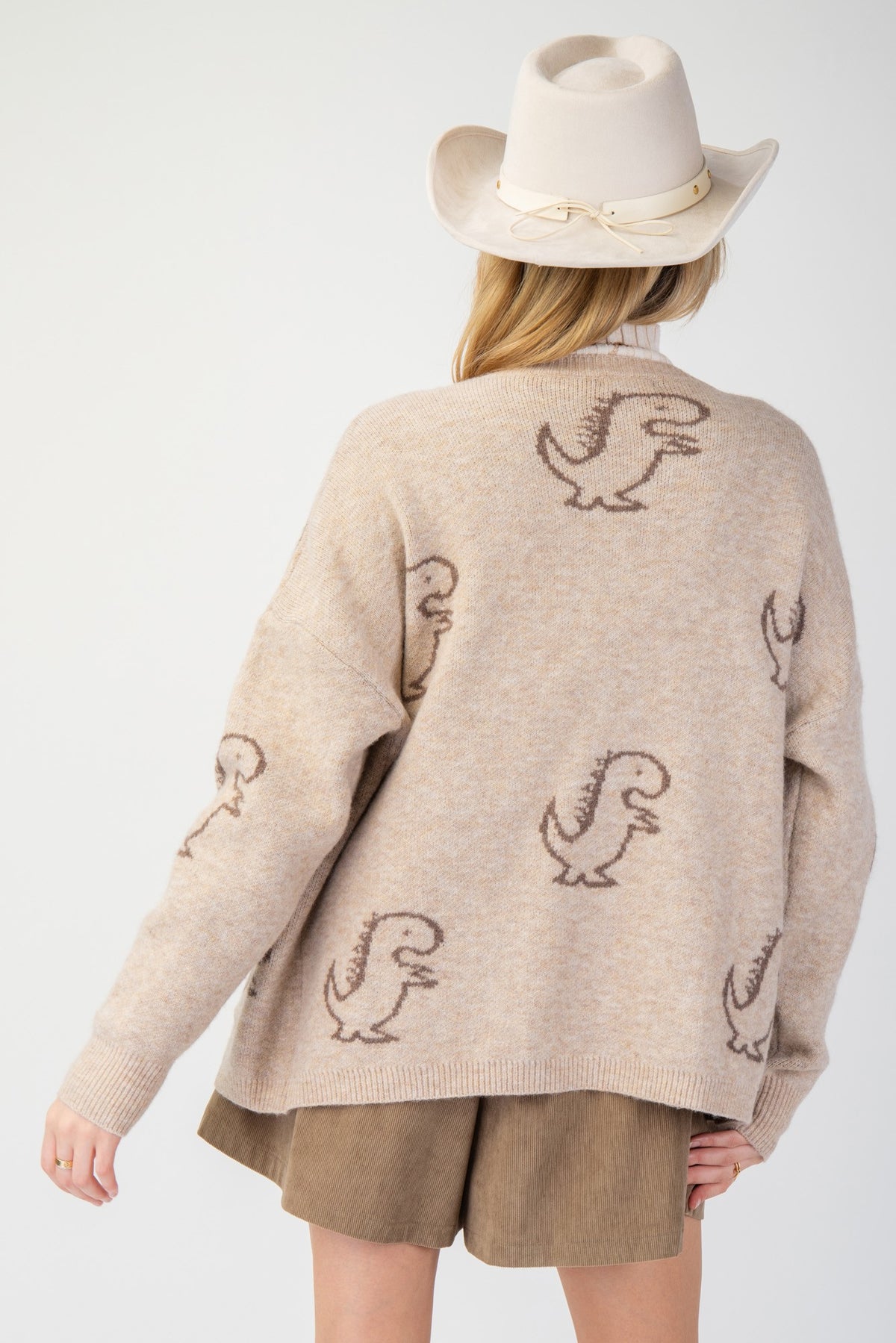 Dinosaur Pattern Cardigan in khaki-back