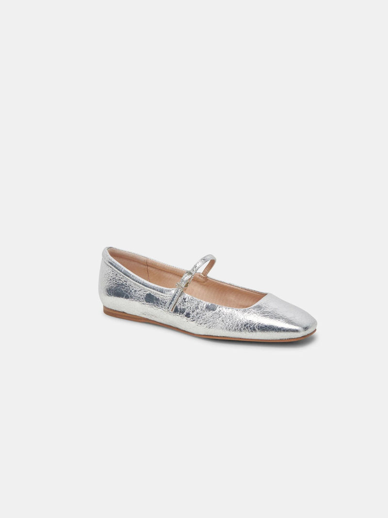 dolce vita reyes leather ballet flats in silver distress-angled