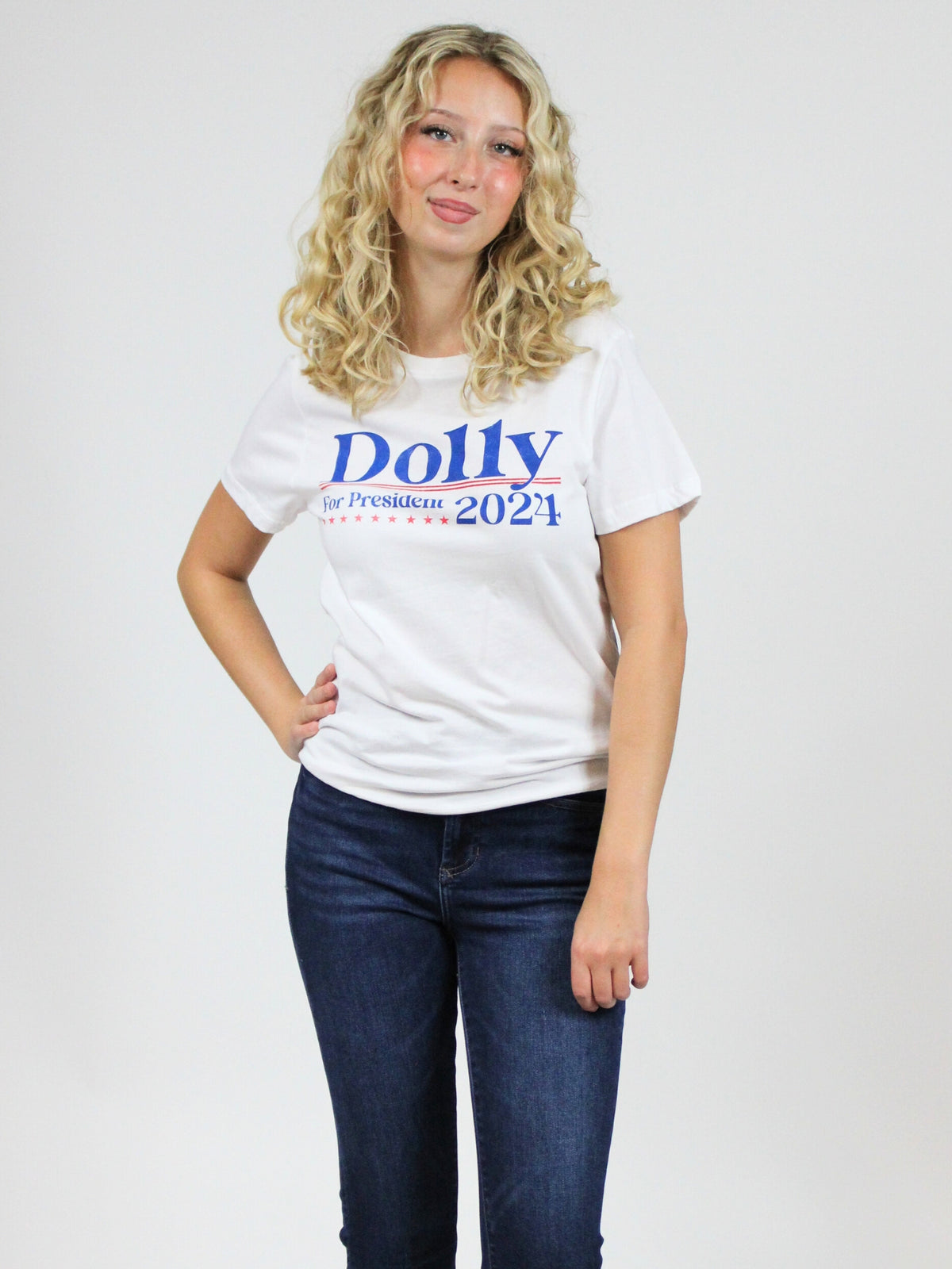 dolly parton for president white graphic tee front view