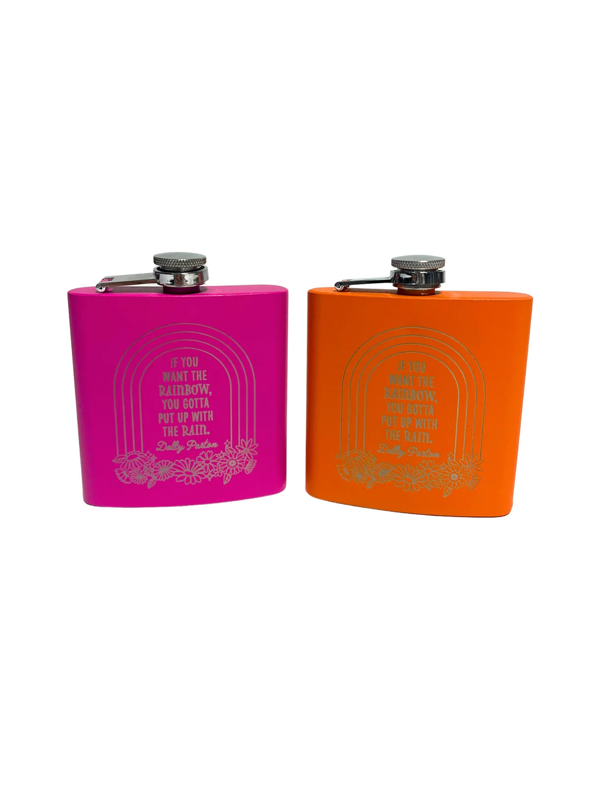 Dolly Parton Rainbow Hip Flasks 6oz Orange Pink