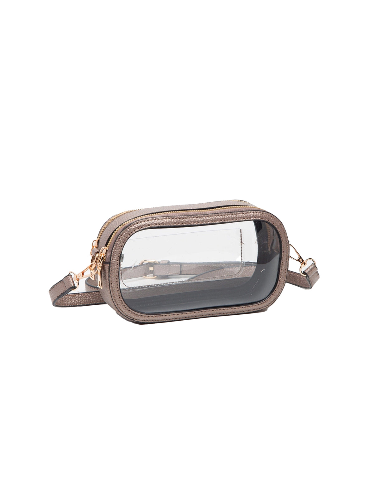 double zipper clear crossbody bag for game day stadium approved in bronze