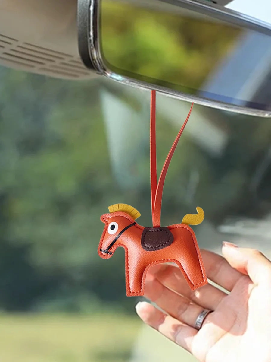 Mini Horse Vegan Faux Leather Bag Charm Orange
