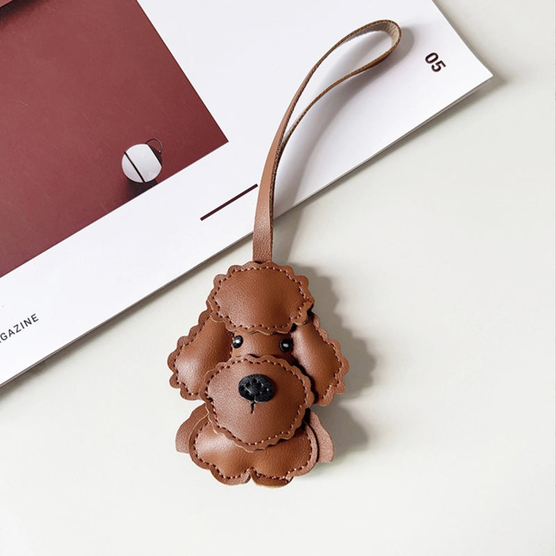 Brown Leather Poodle Dog Bag Charm