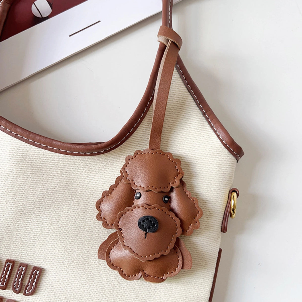 Brown Leather Poodle Dog Bag Charm