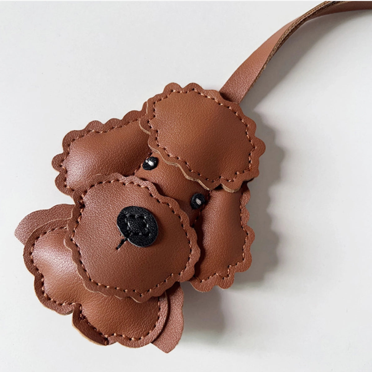 Brown Leather Poodle Dog Bag Charm