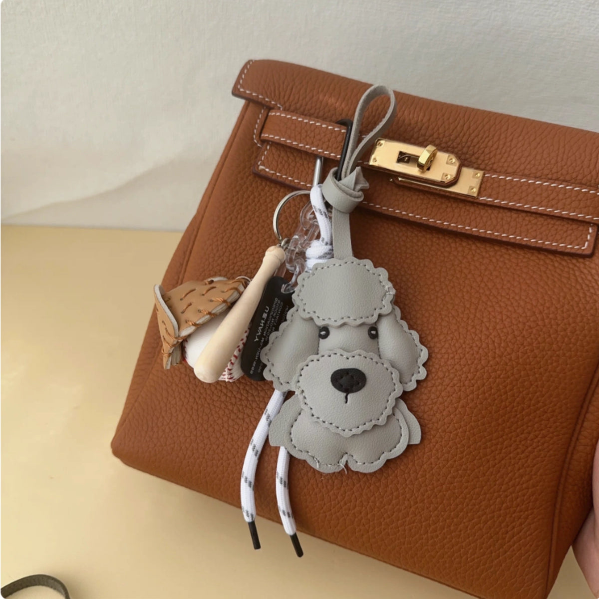 Brown Leather Poodle Dog Bag Charm