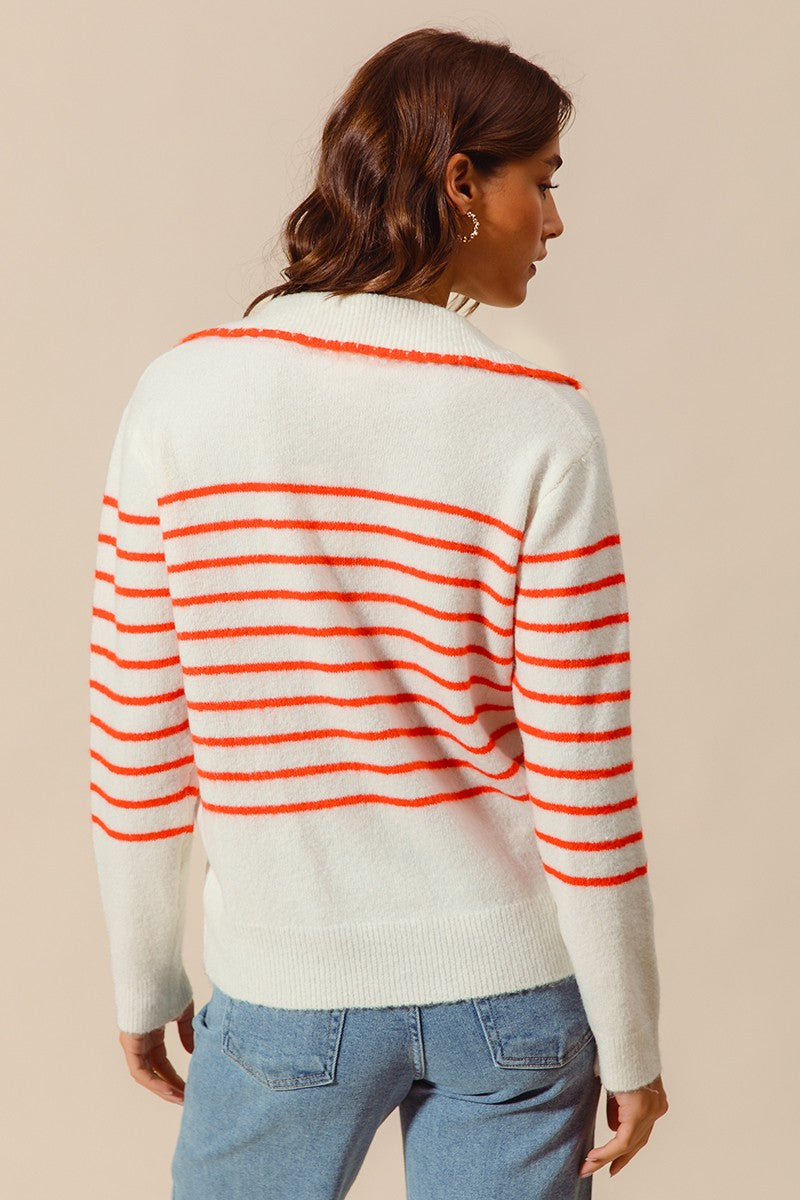 polo stripe sweater in orange and white-back