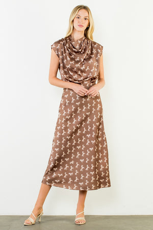 Satin High Neck Horse Print Top