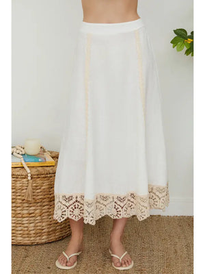 Crochet Lace Hem Linen Skirt
