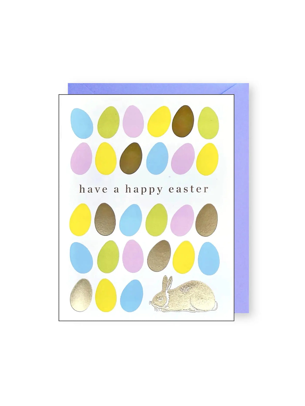 easter bunny with pastel eggs and gold eggs greeting card for easter