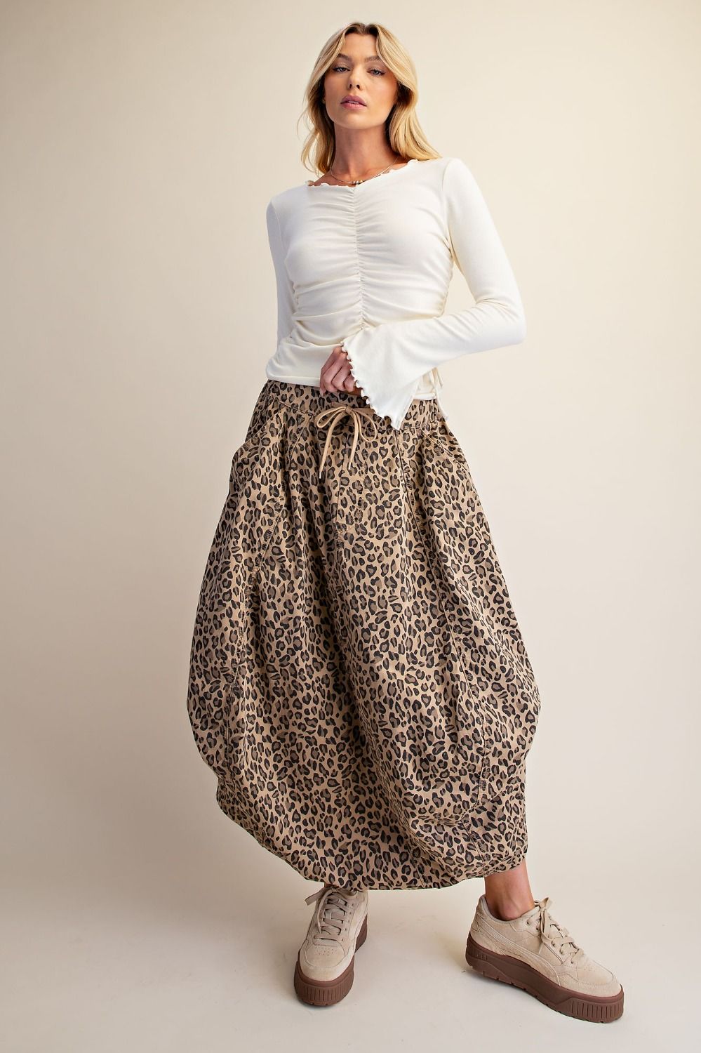Wild Side Leopard Balloon Hem Cargo Skirt