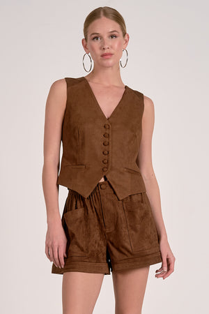 Faux Suede Button Vest
