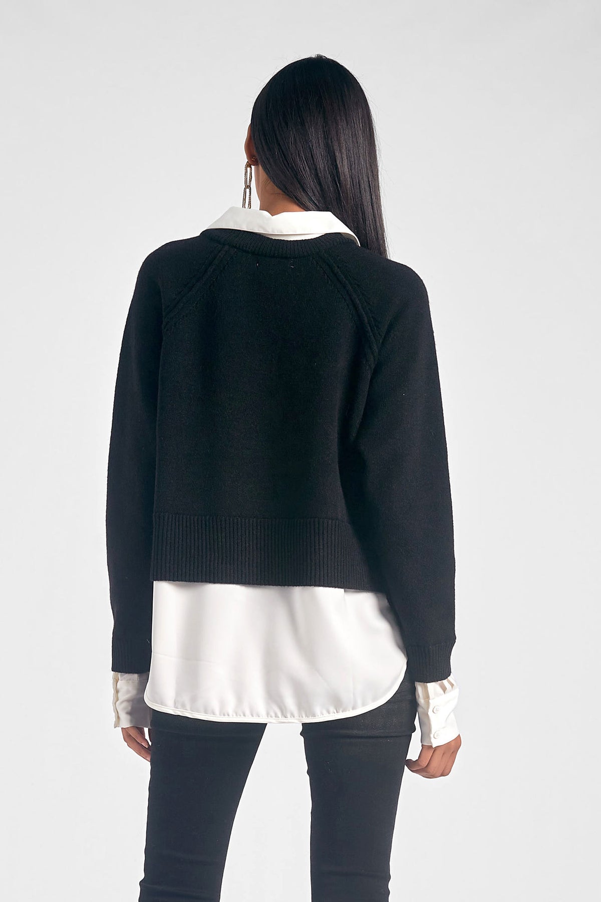 elan combo shirt sweater in black and white-back