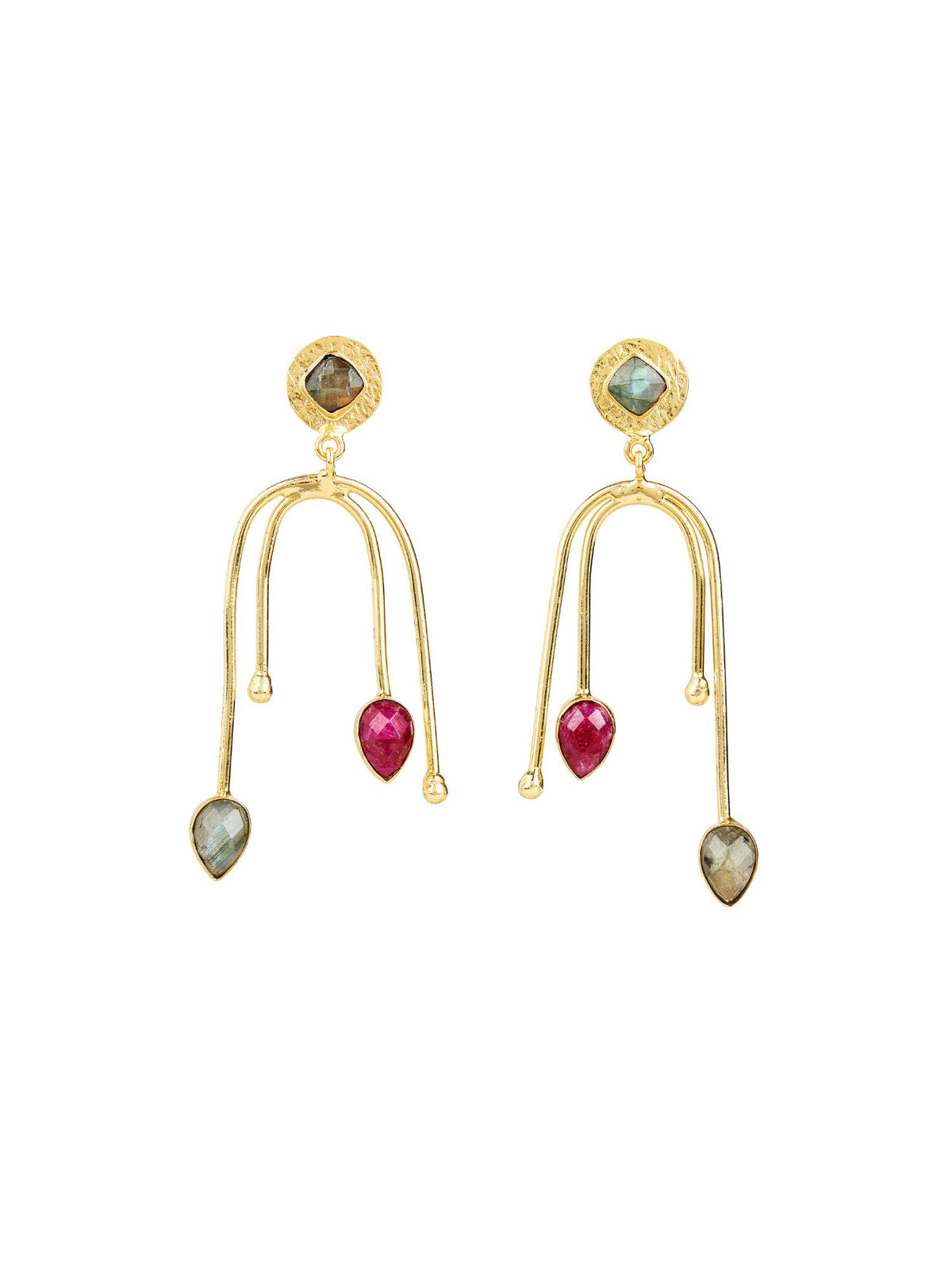 Labradorite & Ruby U Drop Earrings