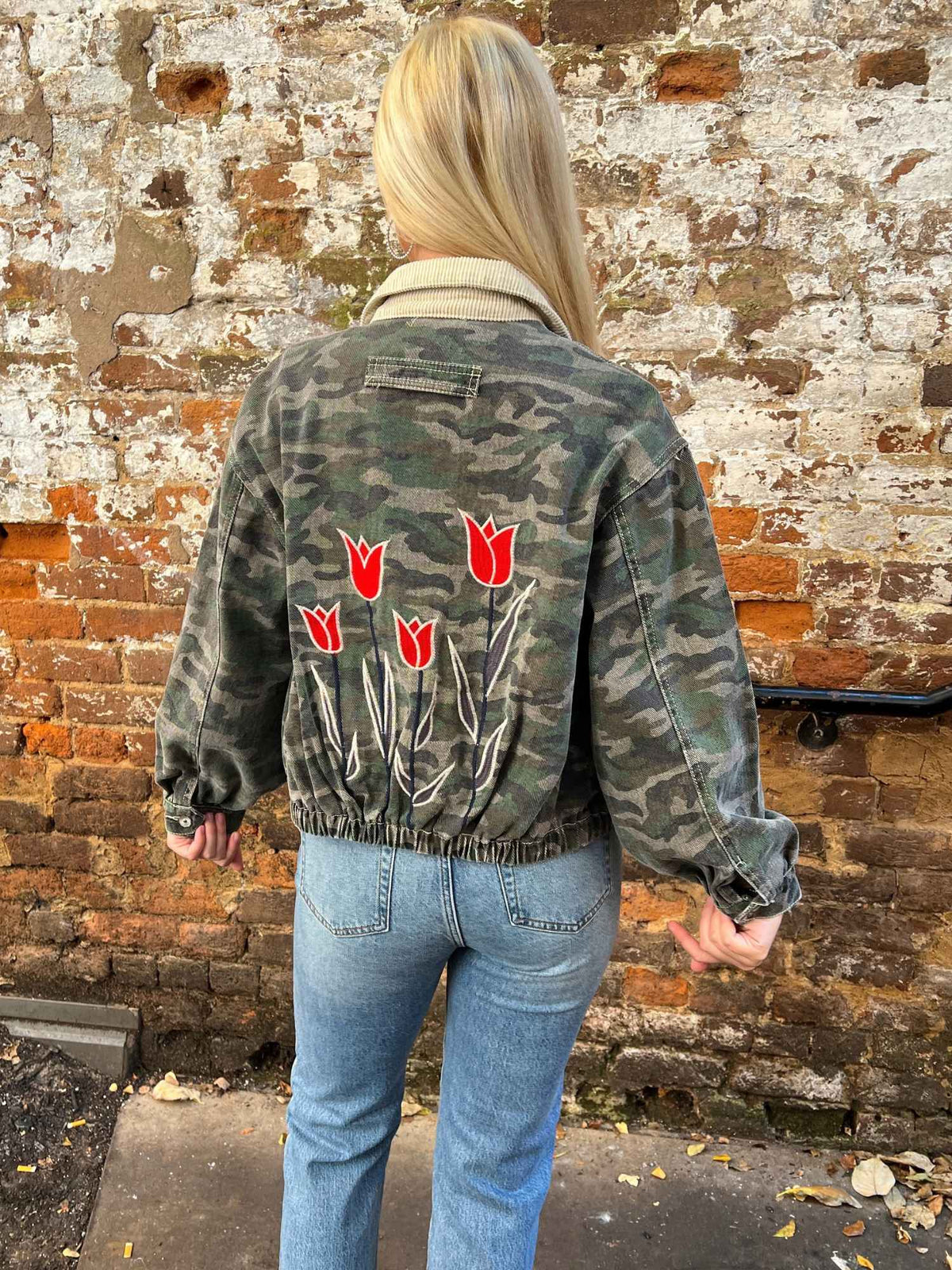 Floral Story Embroidered Jacket Camo Natural