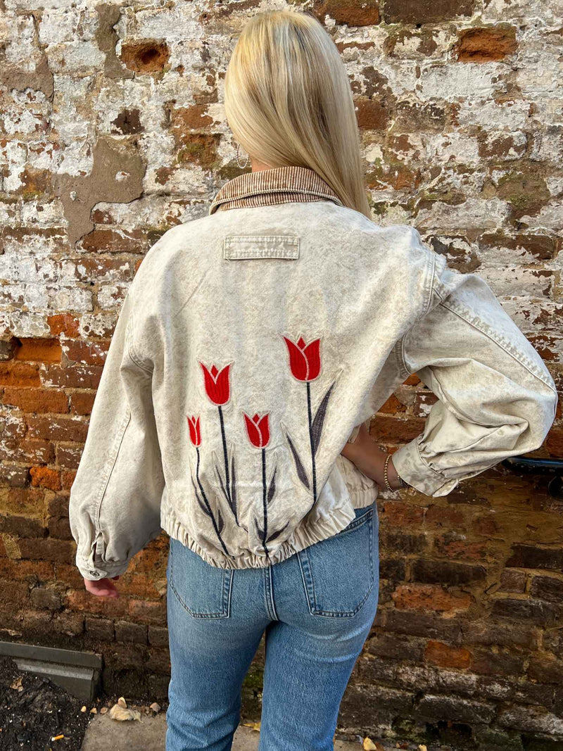 Floral Story Embroidered Jacket Stone Camel