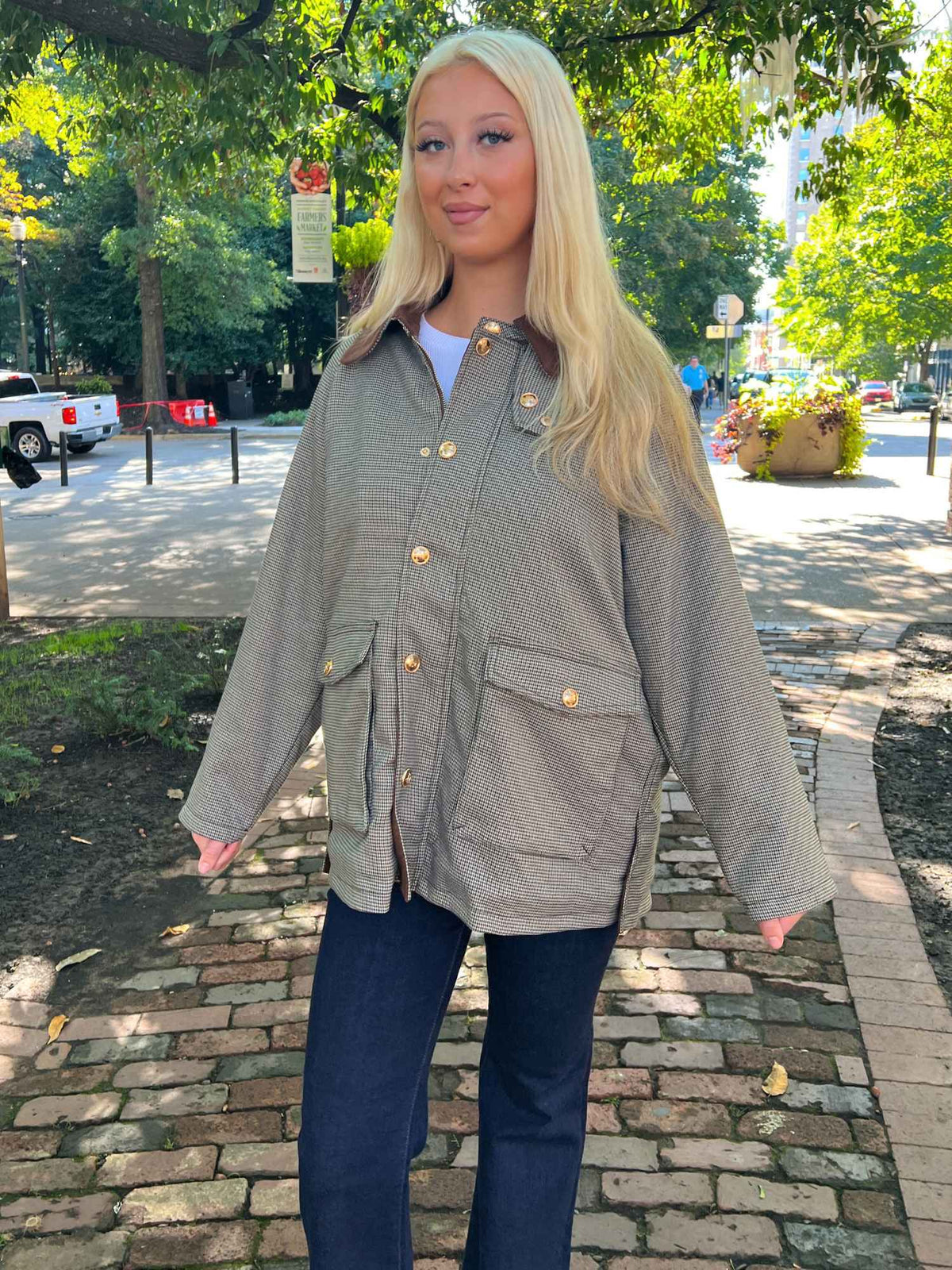 Emei Cord Collar Plaid Jacket