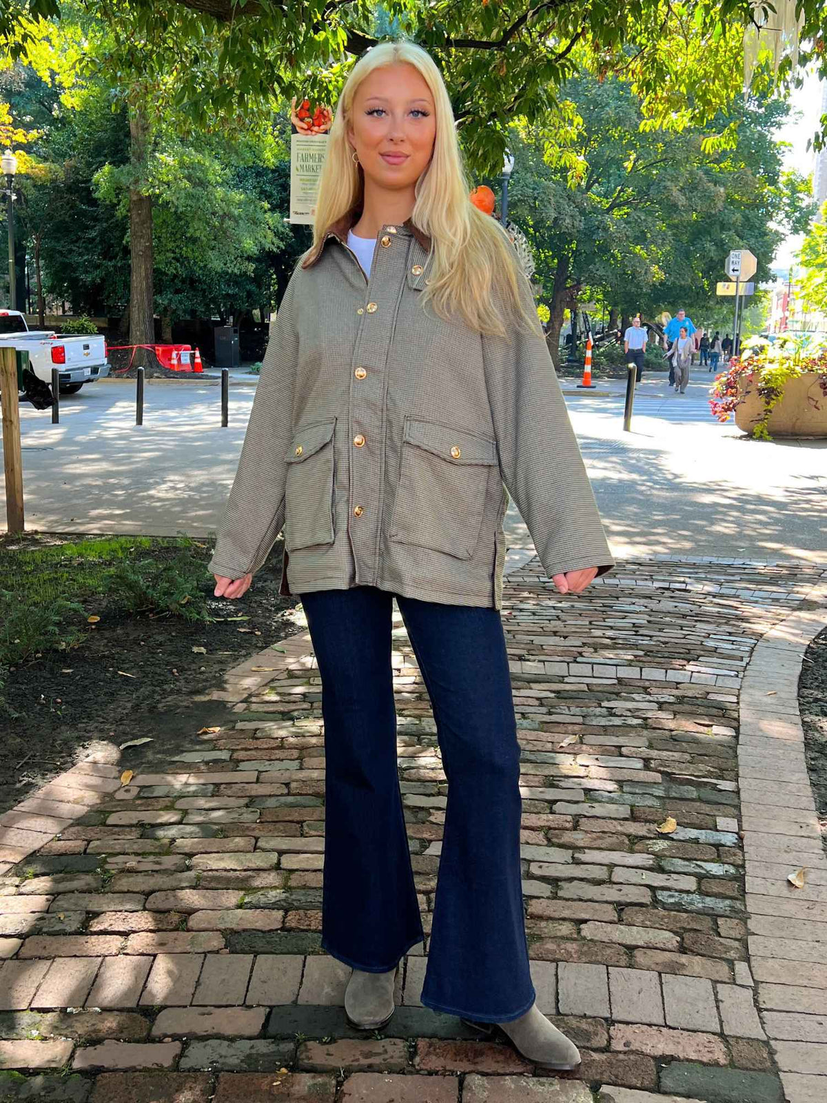Emei Cord Collar Plaid Jacket