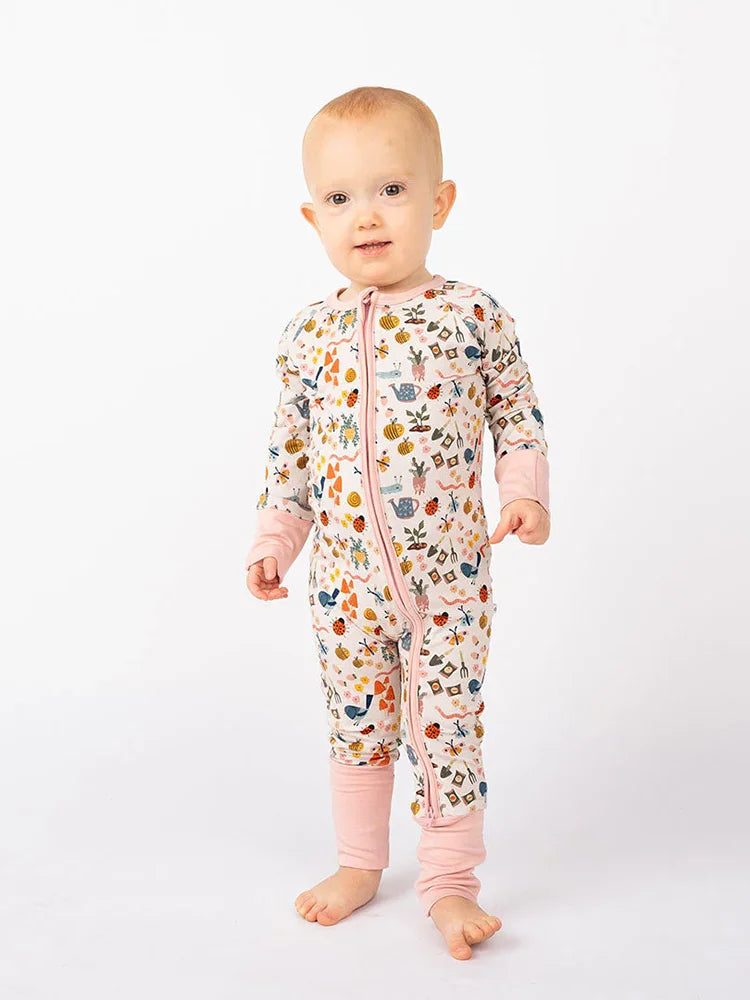 Emerson and Friends Garden Friends Baby Bamboo Convertible Zip Pajama Onesie