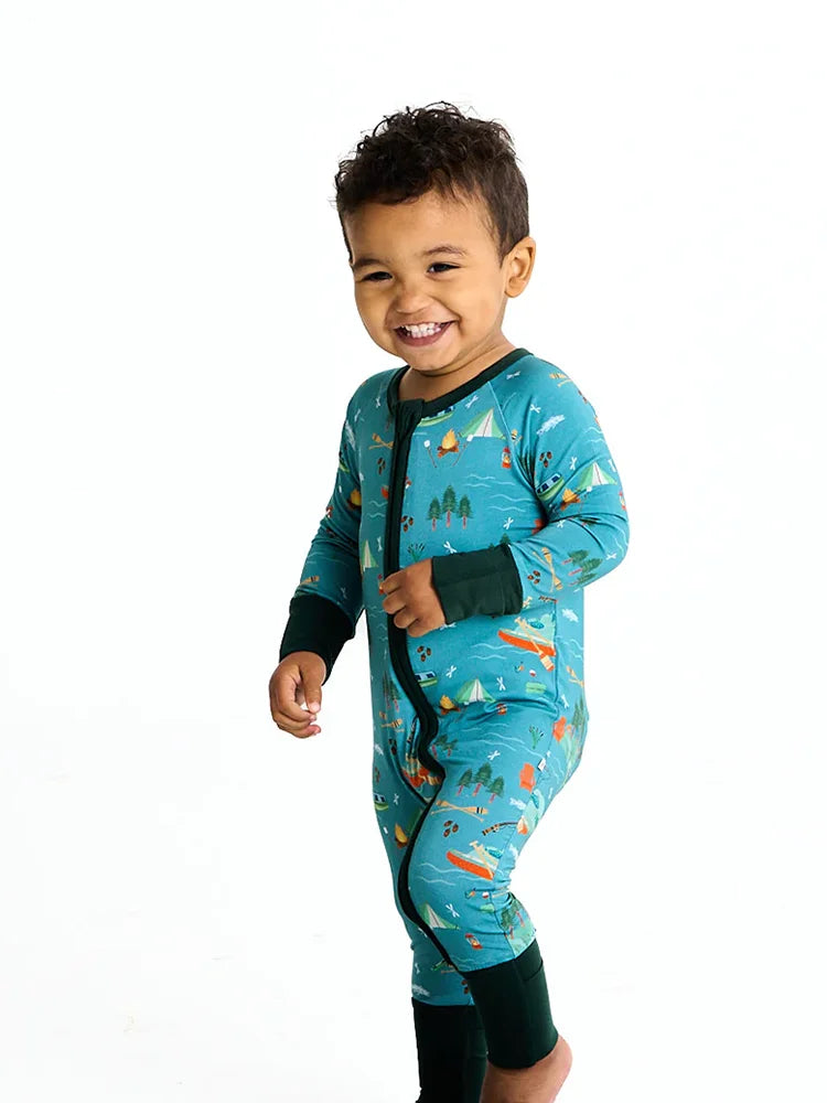 Emerson and Friends Jump in the Lake Baby Bamboo Convertible Zip Pajama Onesie