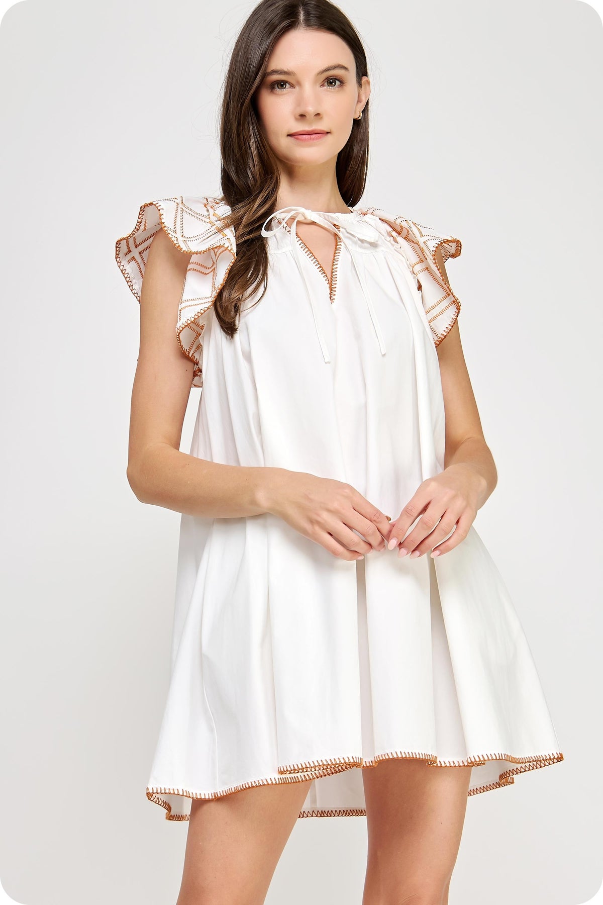 Embroidered Flutter Poplin Mini Dress