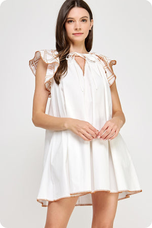 Emb Flutter Poplin Mini Dress