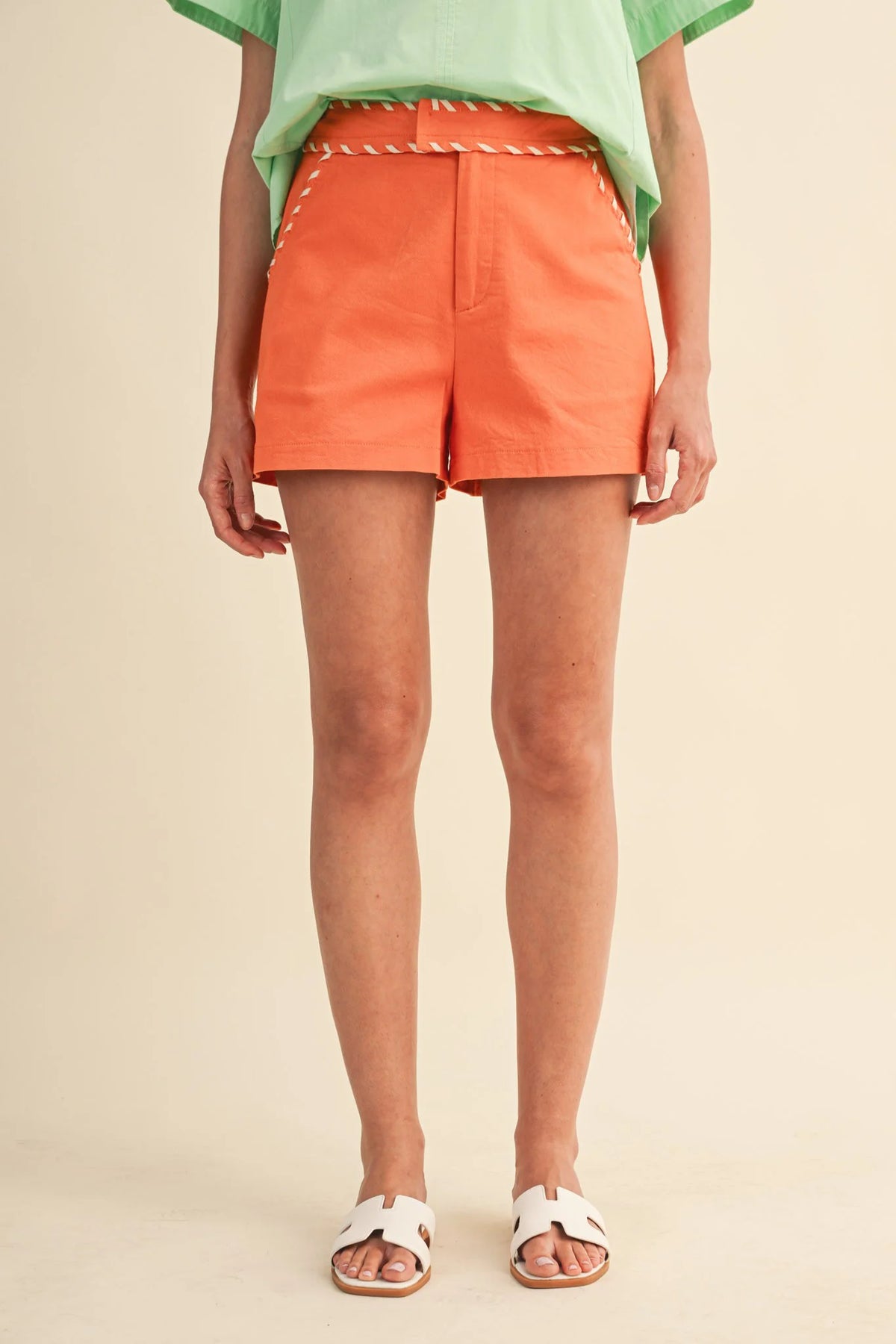Orange & White Whip Stitch Trim High-Waist Shorts Tennessee Vols Game Day