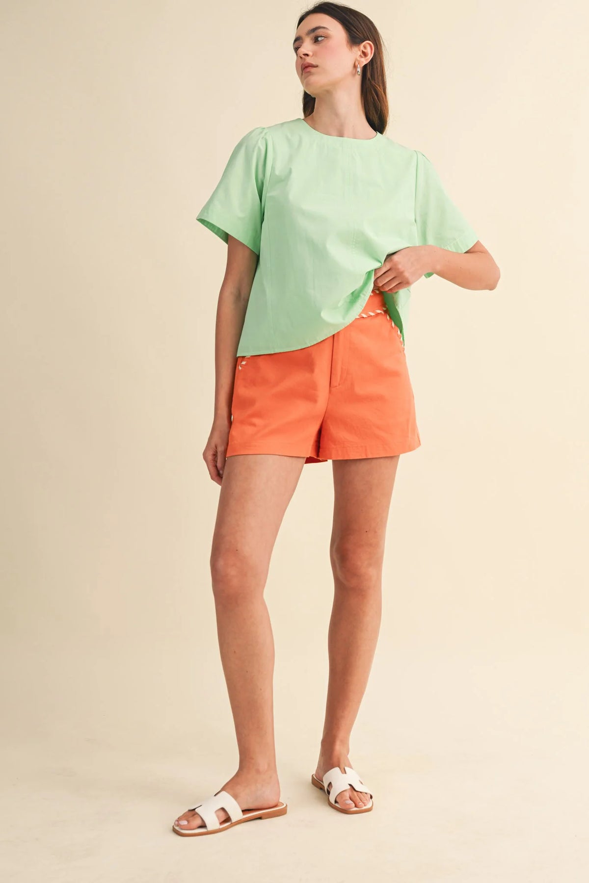 Orange & White Whip Stitch Trim High-Waist Shorts Tennessee Vols Game Day