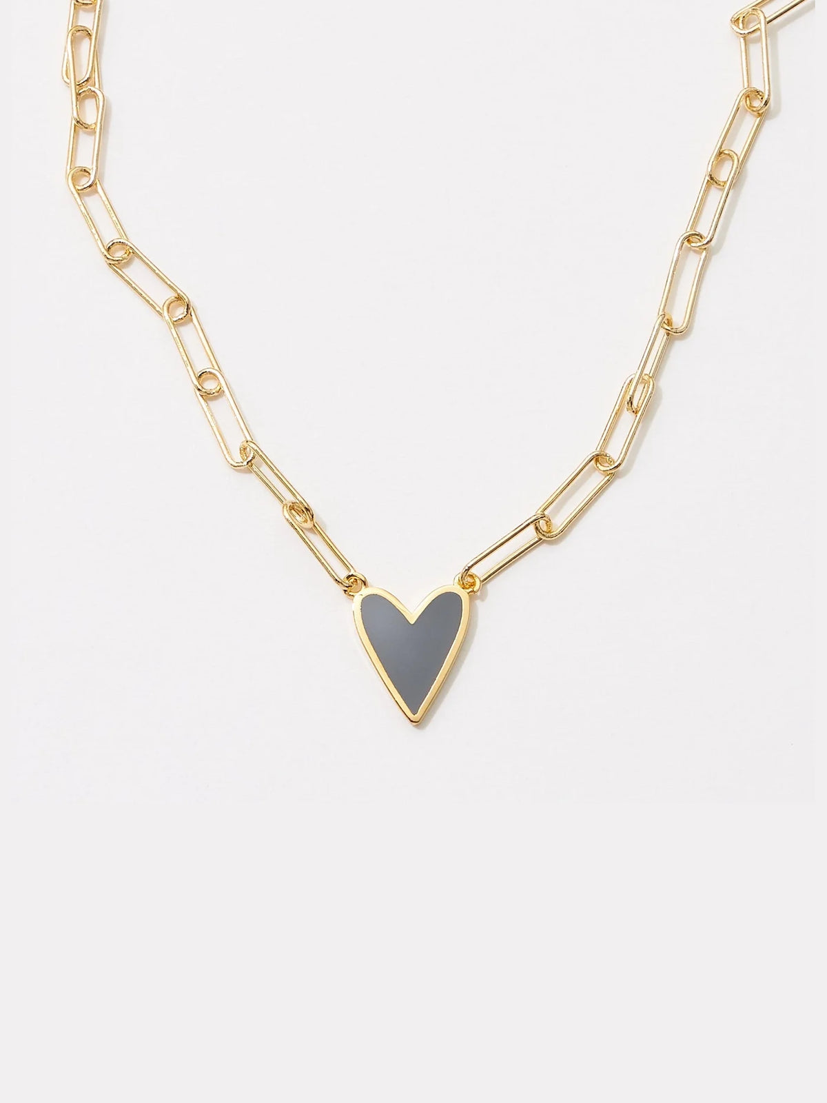 enamel heart pendant gold dipped paperclip chain necklace graphite