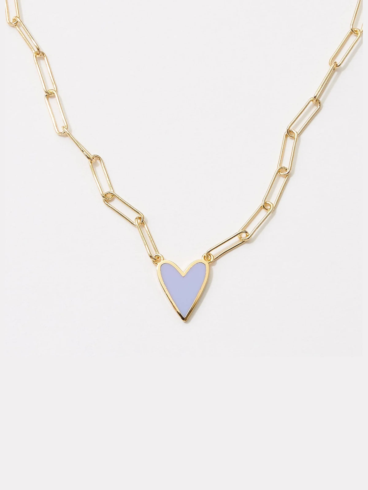 enamel heart pendant gold dipped paperclip chain necklace lilac