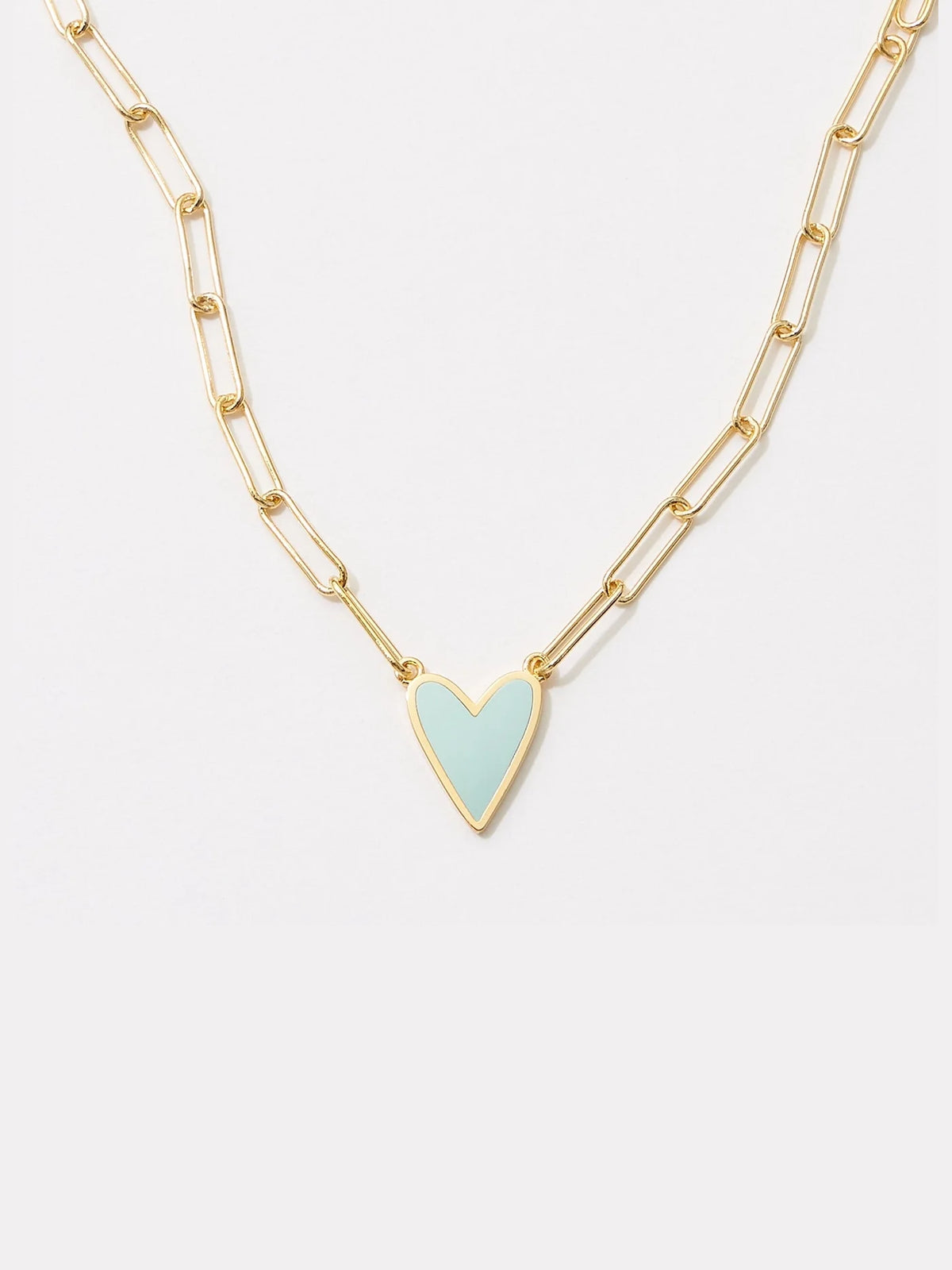 enamel heart pendant gold dipped paperclip chain necklace mint