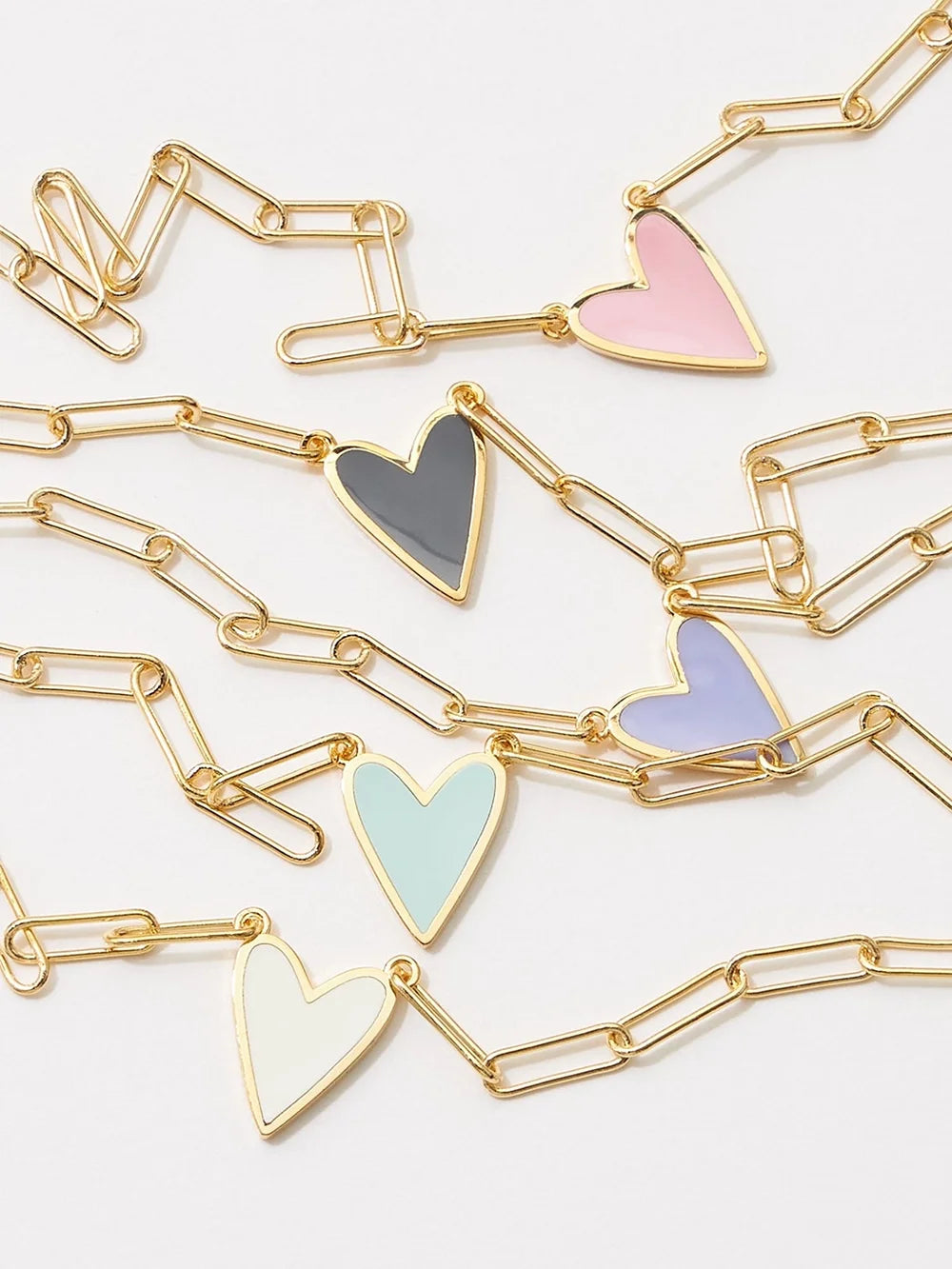 enamel heart pendant gold dipped paperclip chain necklaces group