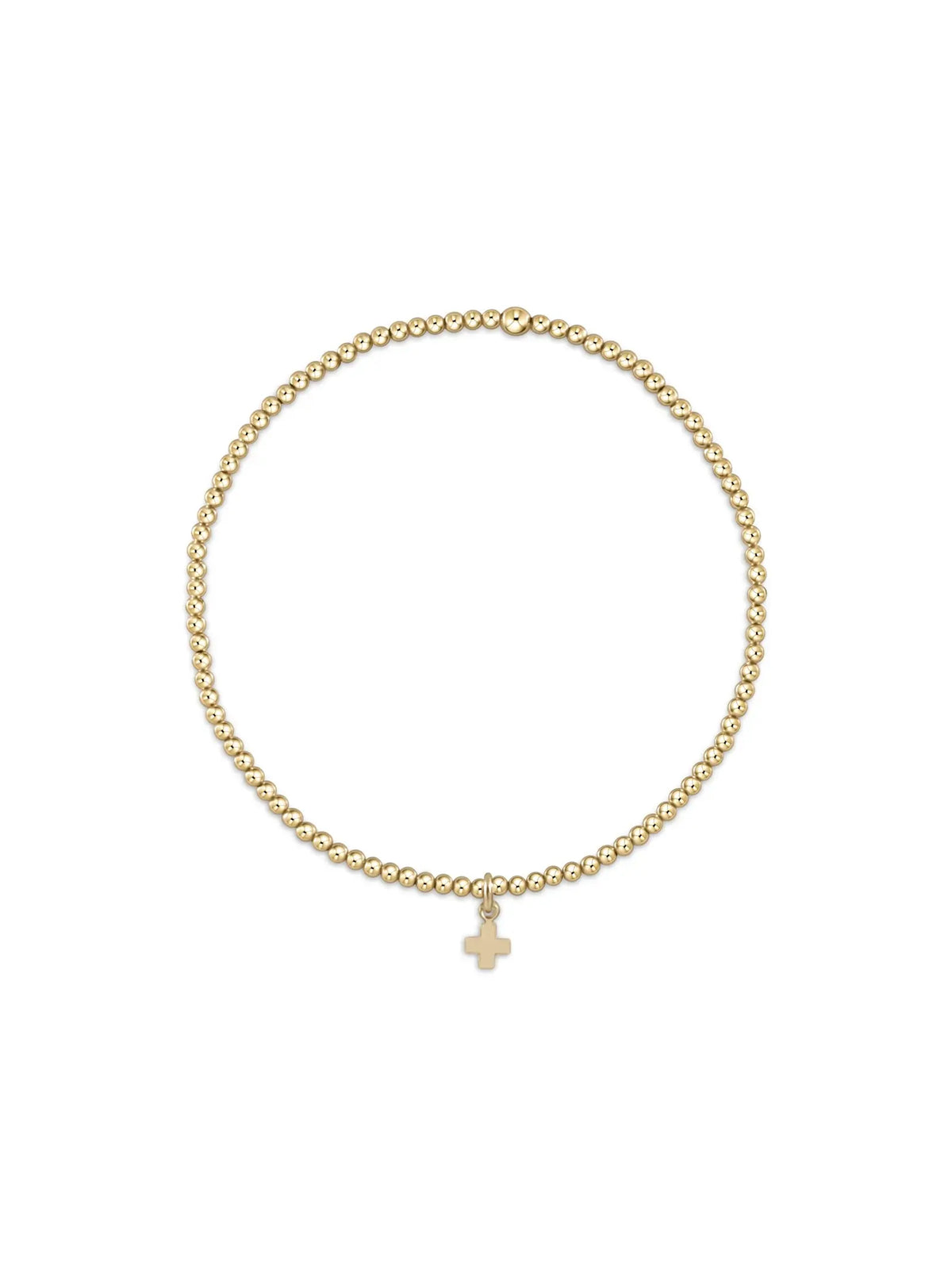 enewton Classic Gold 2mm Bead Bracelet Signature Cross Small Gold Charm 14k Gold-Filled