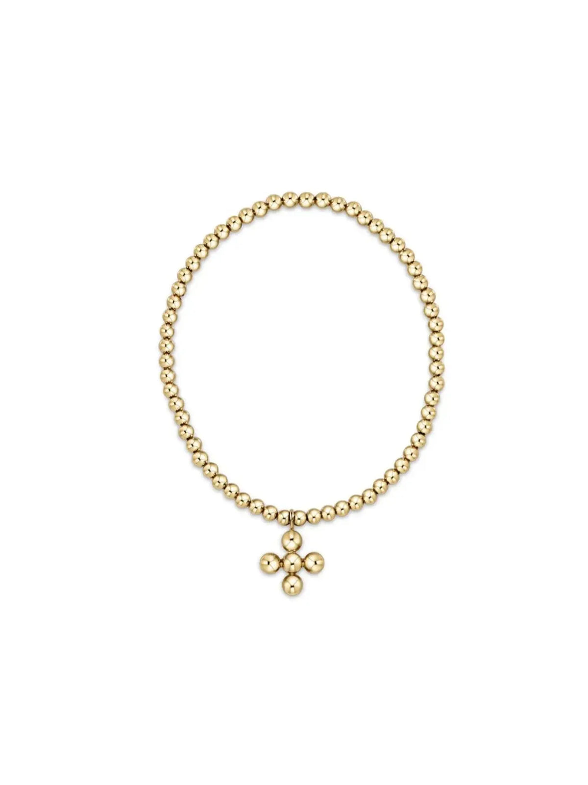 enewton Classic Gold 3mm Bracelet - Signature Cross 4mm Beaded Gold Charm
