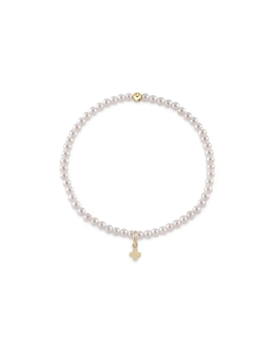 enewton Classic Pearl 3mm Bead Bracelet Signature Cross Gold Charm 14k Gold-Filled