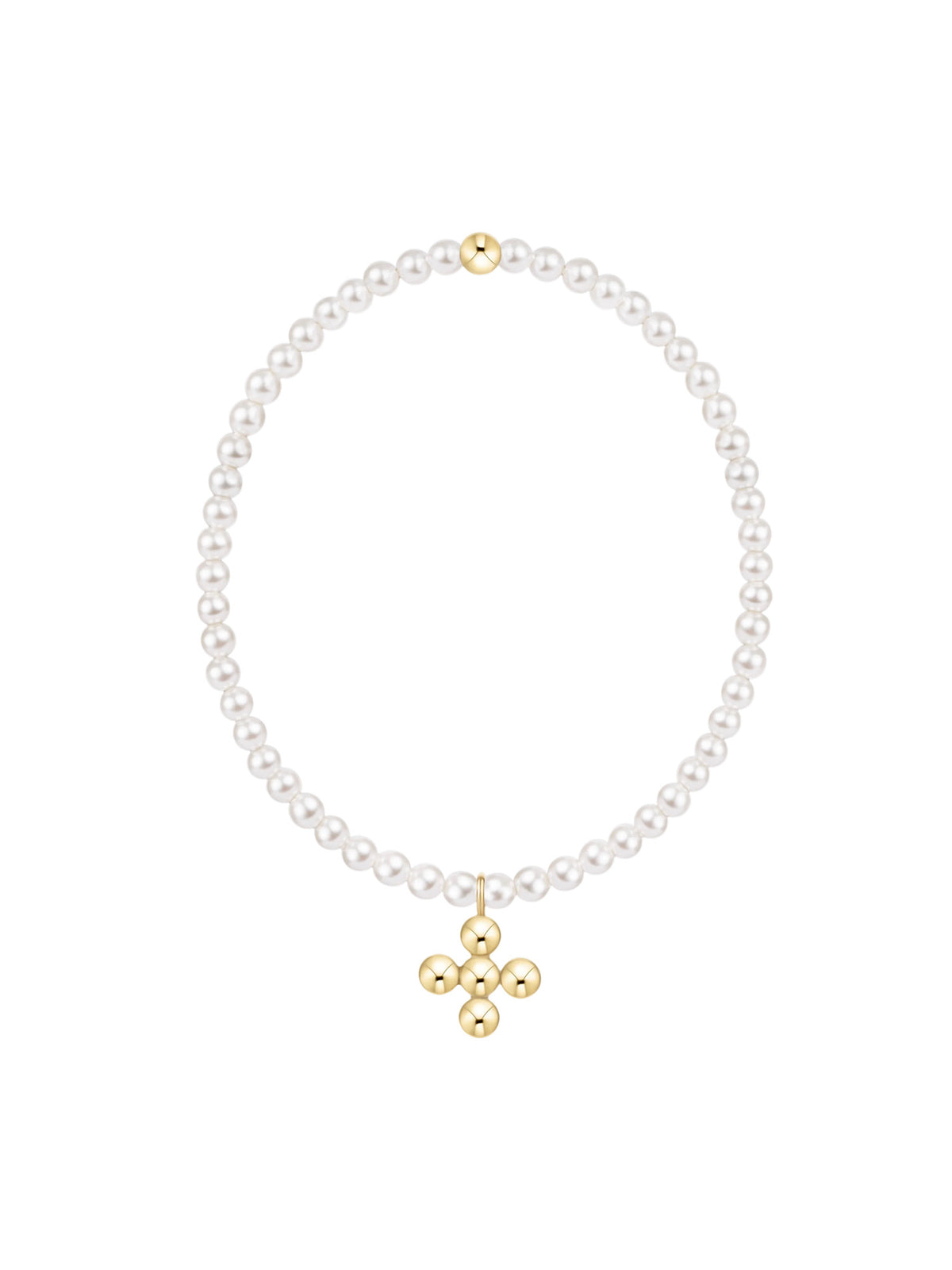 enewton Classic Pearl 3mm Bracelet - Signature Cross 4mm Beaded Gold Charm