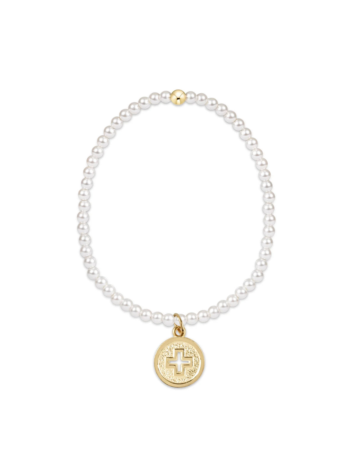 enewton Classic Pearl 3mm Bead Bracelet - Signature Cross Gold Disc