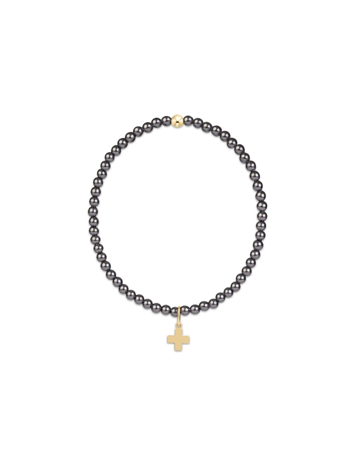 enewton Classic Pearl Dark Grey 3mm Bracelet - Signature Cross Gold Charm