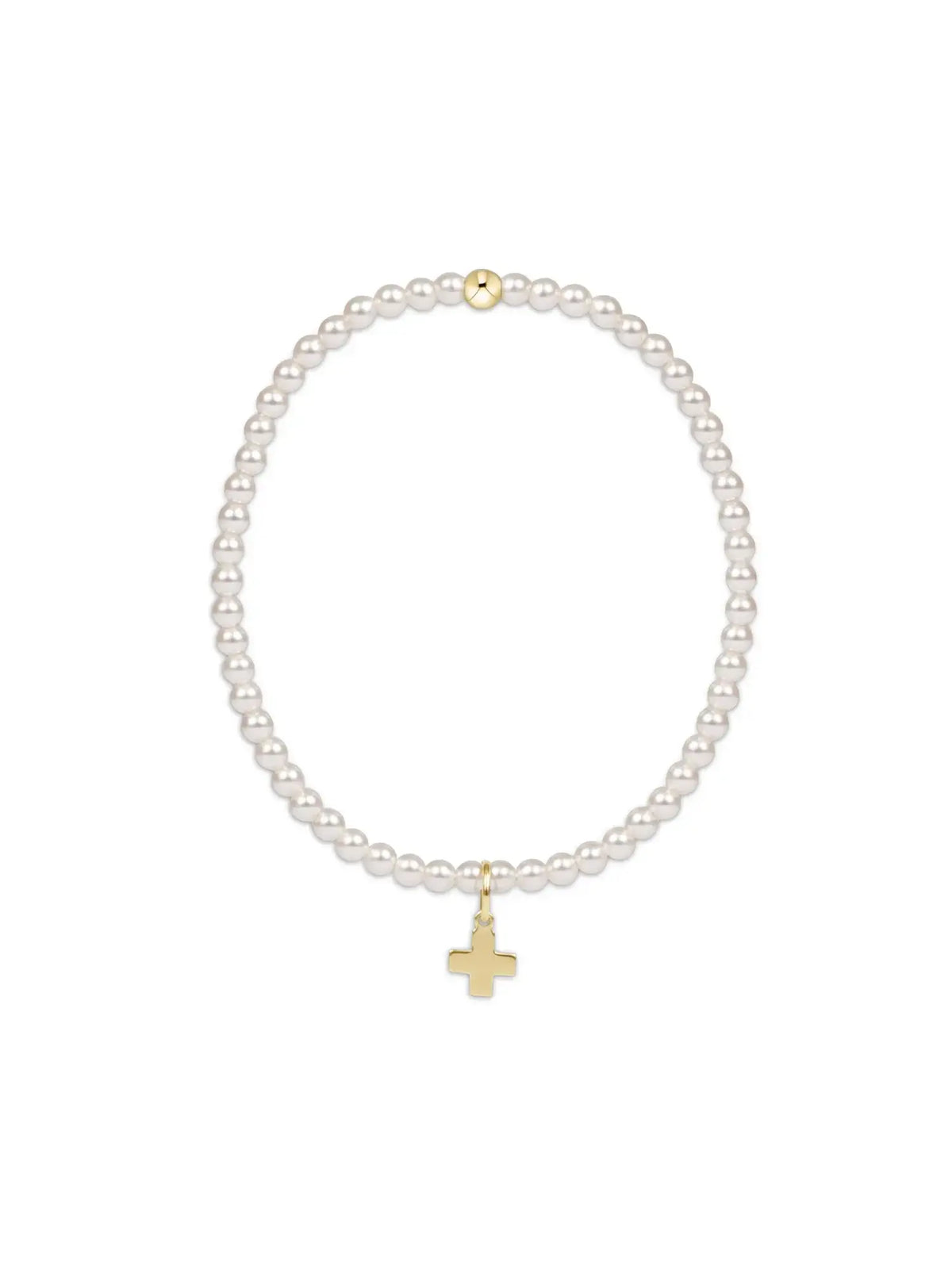 enewton egirl Classic Pearl 3mm Bracelet - Signature Cross Gold Charm